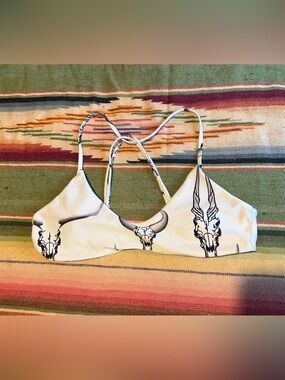 White Cow Skull Bikini Top NWOT